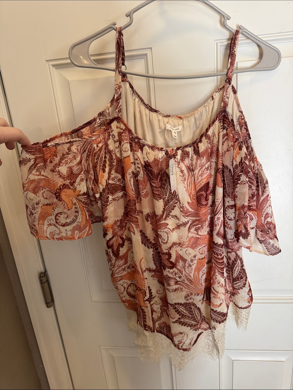Maurices Cream Paisley Cold-Shoulder Cami with Rust Accents